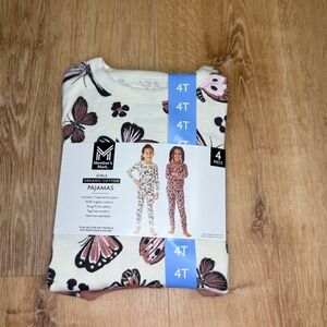 Member's Mark Girls Organic Cotton Pajamas 4 Piece Set 4T Butterfly Floral Print